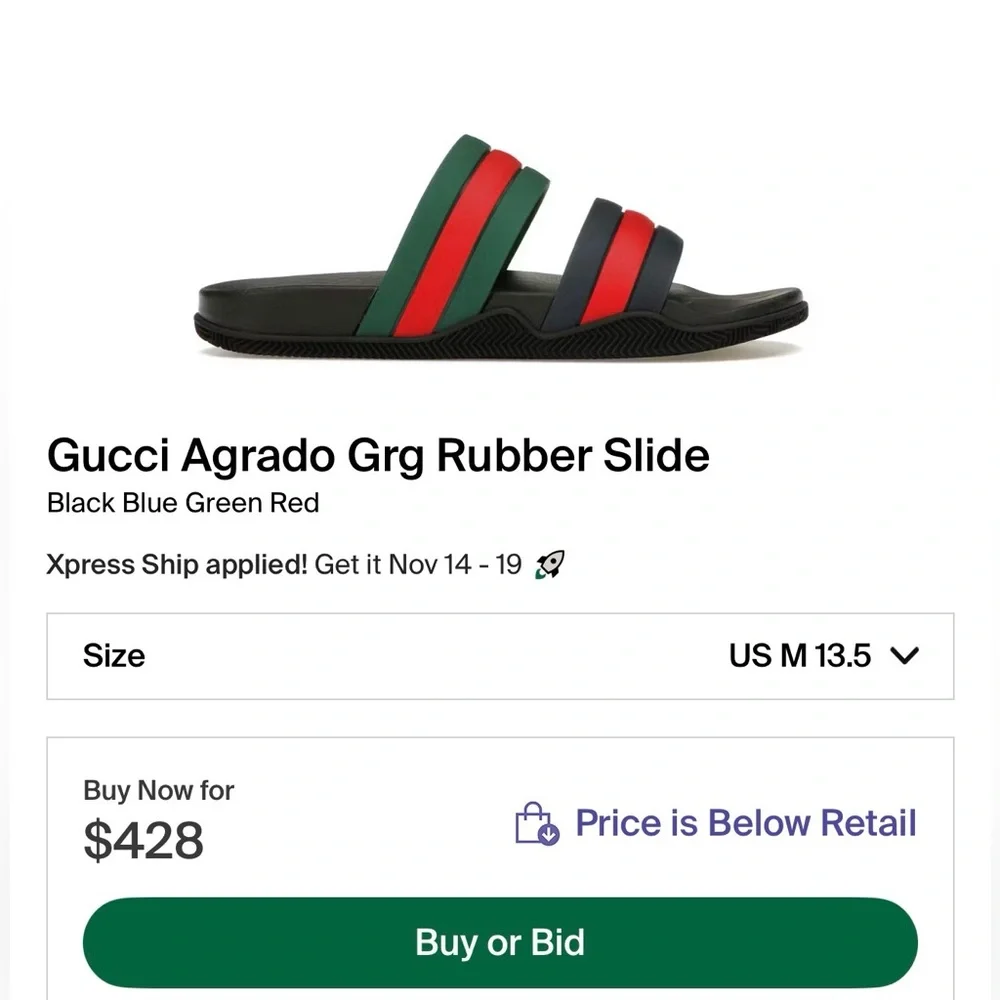 Gucci Black Sandals with Green and Red Stripes